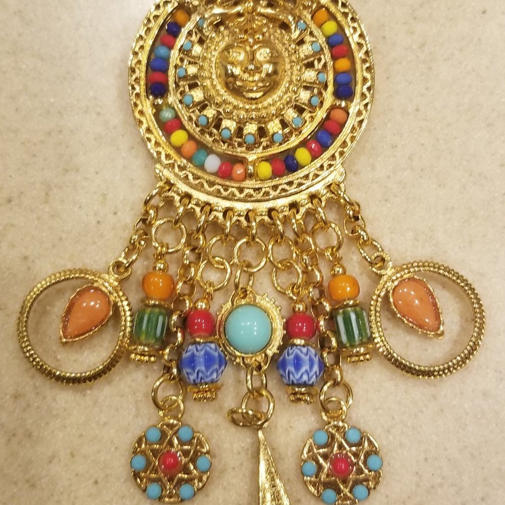 RARE RUNWAY STATEMENT JOSE MARIA BARRERA GOLD SUN CRYSTAL STONE STRAND NECKLACE
